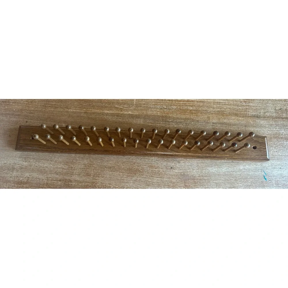 Interpur Vintage Wood Wall Rack 28 Peg Tie Jewelry Organizer Brown Mid Century